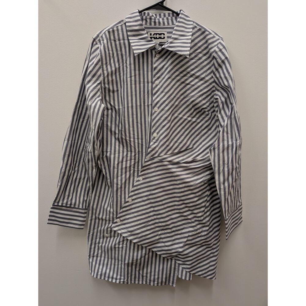 KBB By Kahlana Womens Striped Button Up Shirt XL Asymmetrical Blouse